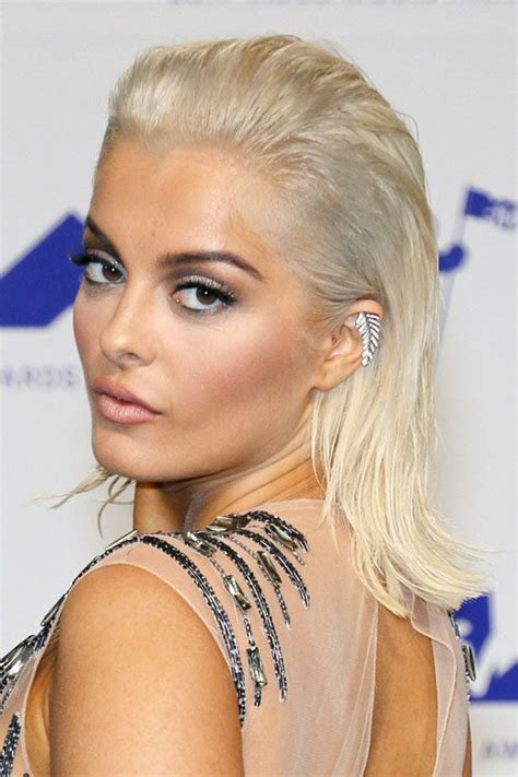 Bebe Rexha Straight Platinum Blonde Slicked Back Hairstyle Steal Her