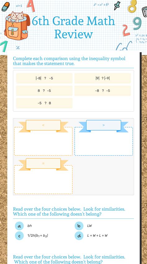 6th Grade Math Review Interactive Worksheet By Laurie Zaring Wizerme