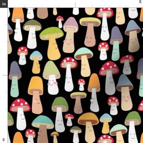Colorful Mushrooms On Black Fabric Mushrooms By Heidikenney Etsy
