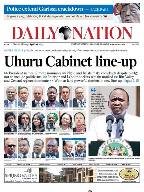Friday 26th April 2013 Daily Nation Kenya Nairobi
