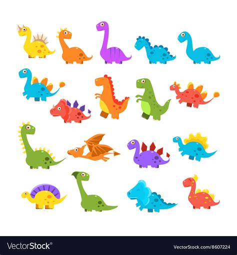 Cute Cartoon Dinosaurs Set Royalty Free Vector Image