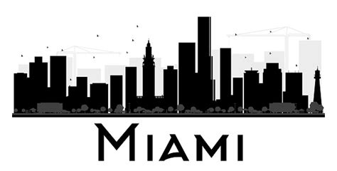 Miami City Skyline Black And White Silhouette Stock Illustration