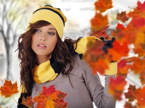 Autumn Leaves Fall Around The Girl Wallpapers And Images Wallpapers