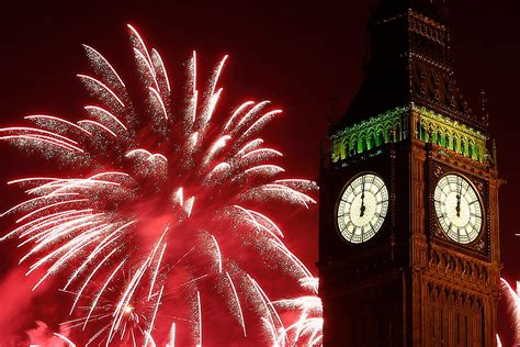 Fireworks Explode Behind The Houses Of Parliament And Big Ben On The