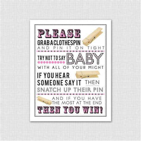 Don T Say Baby Clothespin Game Pink Printable Baby Etsy Clothes Pin