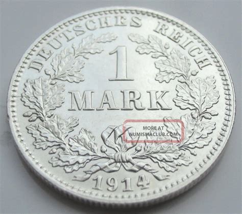 Rare Germany Empire 1 Mark Silver Coin 1914 E 0 900 Silver