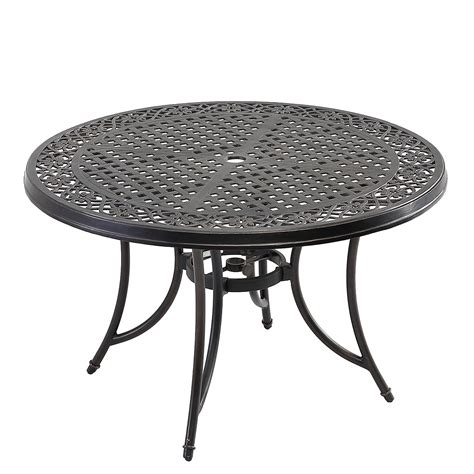 Mondawe 48 Round Patio Table With Umbrella Hole Metal Outdoor Dining