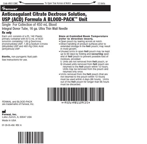 Acd Blood Pack Units Pl 146 Plastic Anticoagulant Citrate Dextrose