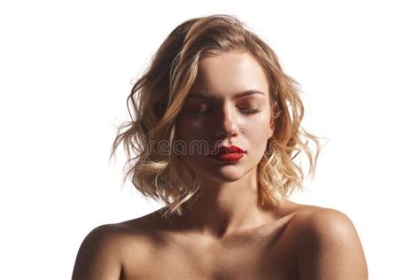 Closeup Of Naked Beautiful Woman Posing With Closed Eyes Stock Image