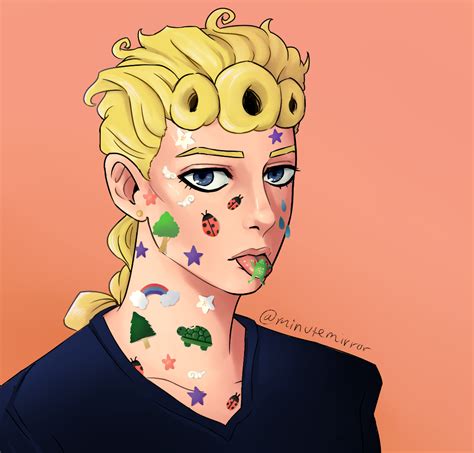 Fanart Giorno Giovanna Covered In Stickers Relating To His Stand Lol