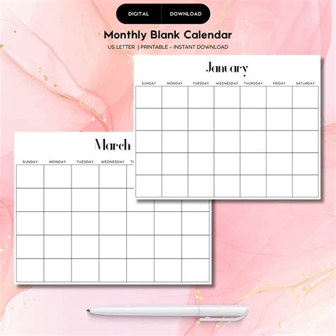 Undated Calendar Simple Calendar Planner Undated Monthly Etsy