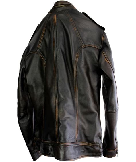 Mens Biker Motorcycle Vintage Cafe Racer Distressed Black Real Leather