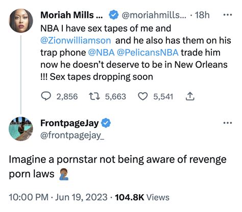 Moriah Mills Zion Williamson Sex Tape Leak Threat Zion Williamson And Pornstar Moriah Mills