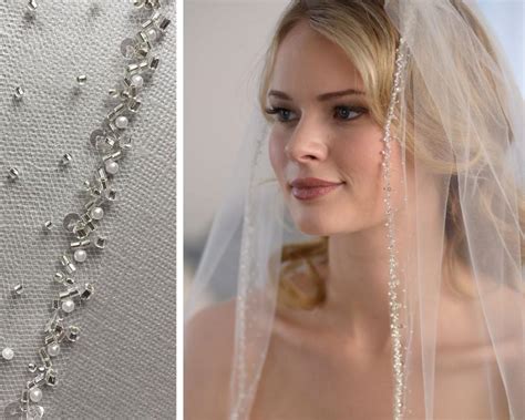 Pearl Beaded Wedding Veil Pearl Bridal Veil Beaded Edge Veil Veil