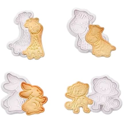 4 Pcs Set Rabbit Monkey Zebra And Giraffe Cookie Cutters And Stamps