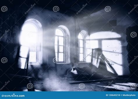 Dark And Creepy Haunted Mansion At Night Stock Photo Image Of