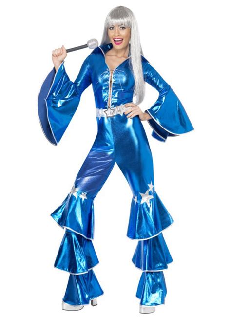 Licensed 1970s 70s Dancing Dream Disco Queen Blue Lame Costume Adult