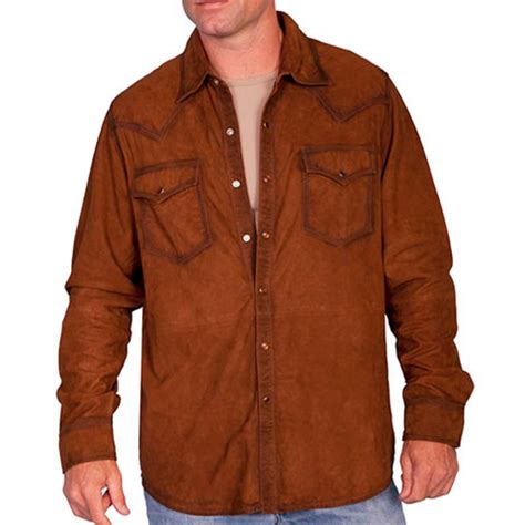 Mens Brown Suede Western Shirt