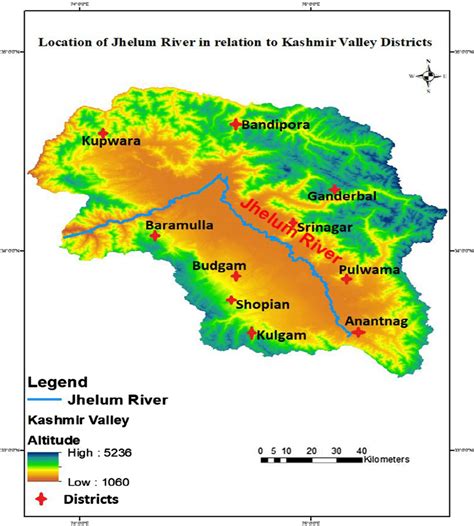 Location Of Jhelum River In Relation To Kashmir Valley Districts