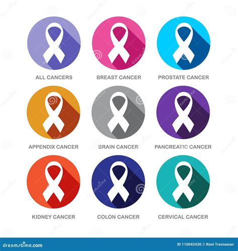 Various Cancer Ribbon Symbols Icon Set Stock Vector Illustration Of