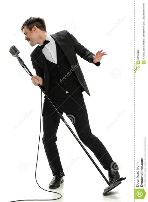 Young Man Singing Inot Vintage Microphone Stock Photo Image Of Young