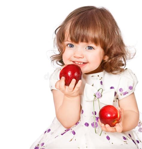 Portrait Of A Little Girl Eating Apples Stock Image Image Of