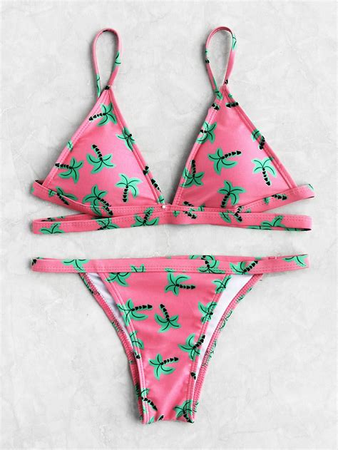shop plant print triangle bikini set online shein offers plant print triangle bikini set and more