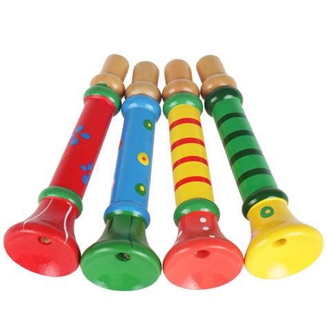 1pcs Colorful Wooden Musical Toys Educational Trumpet Buglet Hooter