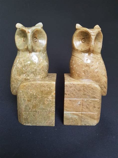 Art Deco Hand Carved Stone Owls Bookends Soapstone Catawiki