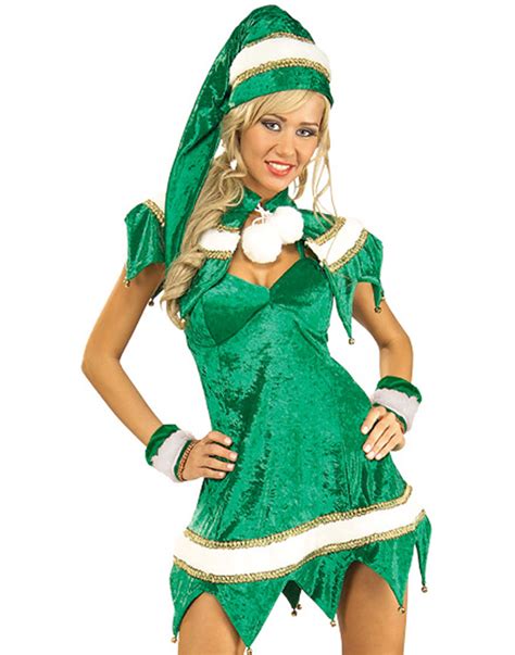 Sexy Green Elf Miss Santas Helper Womens Plush Christmas Holiday Party