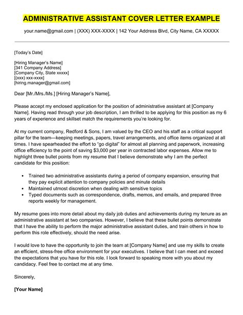 administrative assistant cover letter example and tips