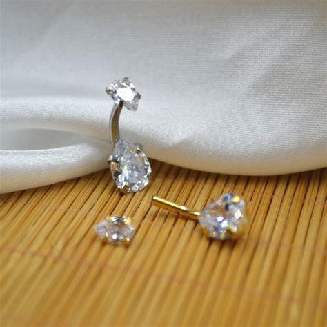 Pcs Surgical Steel Water Drop Cz Navel Belly Ring Button Bar