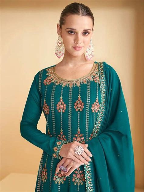Real Georgette Embroidery Salwar Kameez Indian Dress C825e Fabricoz Usa