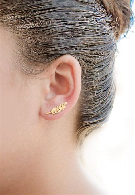 Leaves Ear Climbers Sterling Silver Gold Plated Leaves Ear Leaf Ear