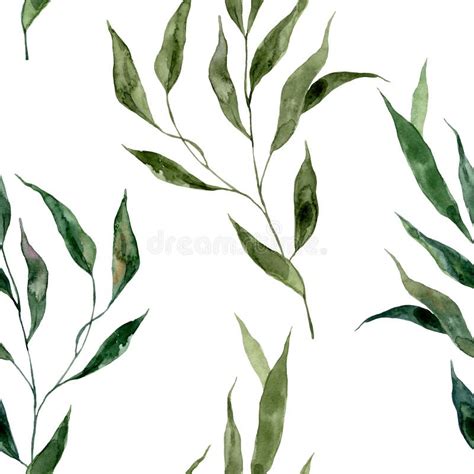 Green Foliage Wallpaper Watercolor Floral Seamless Pattern Hand