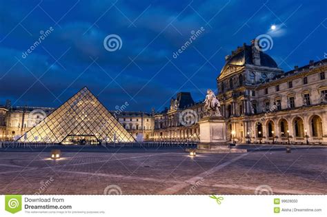 Louvre Museum With Pyramid In Twilight Editorial Image Image Of