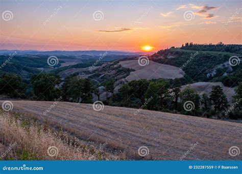 Tuscany Crete Senesi Rural Sunset Landscape Countryside Farm