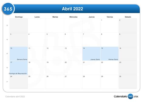 Calendario Abril 2022
