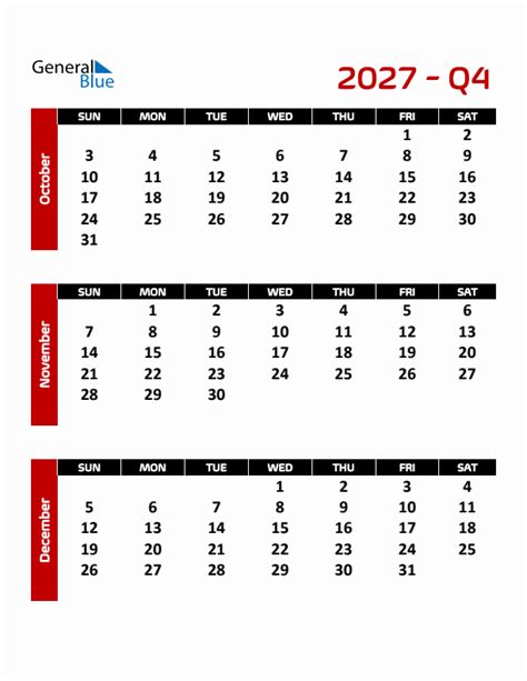 Q4 Quarterly Calendar 2027 In Pdf Word Excel