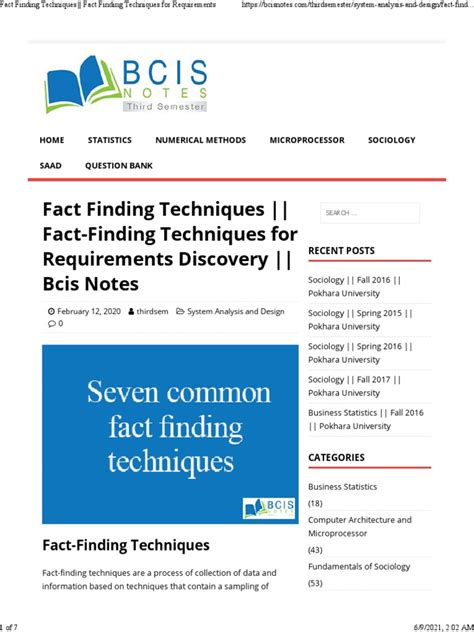 Fact Finding Techniques Fact Finding Techniques For Requirements Pdf