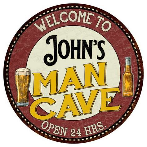 Johns Man Cave 12 Round Metal Sign Kitchen Bar Wall Décor