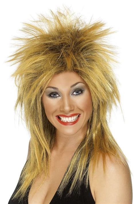 ladies 2 tone tina turner rock diva wig adult 80 s spiked fancy dress hair style ebay