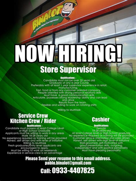 New fast food careers are added daily on simplyhired.com. Now Hiring! - Binalot Fiesta Foods