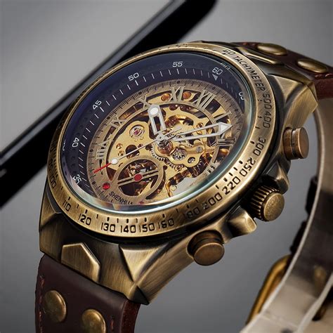 skeleton automatic men watches mens watches leather skeleton watches vintage watches