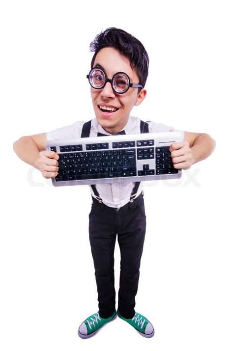 Funny Computer Geek Isolated On White Stock Image Colourbox