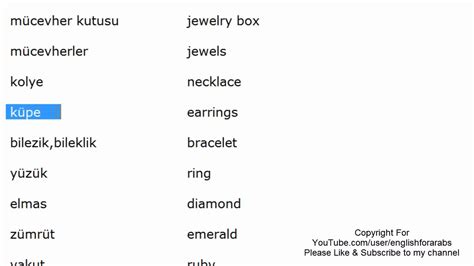 Jewelry Names In Turkish Turkish For Beginners Youtube