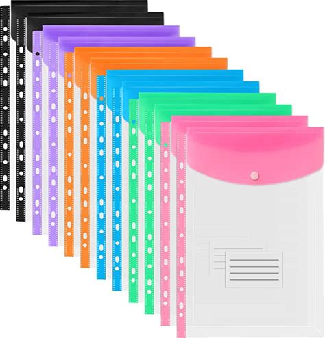 12 Pack Clear Punched Pockets A4 Plastic Folders Wallets Document Files