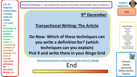 Transactional Writing Writing A Lively Article Lesson For Ks4
