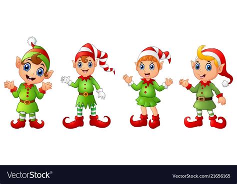 illustration of four christmas elves different poses isolated on white background download a