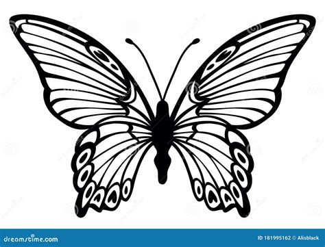 Simplified Stylized Lovely Butterfly Vector Outline Stock Vector